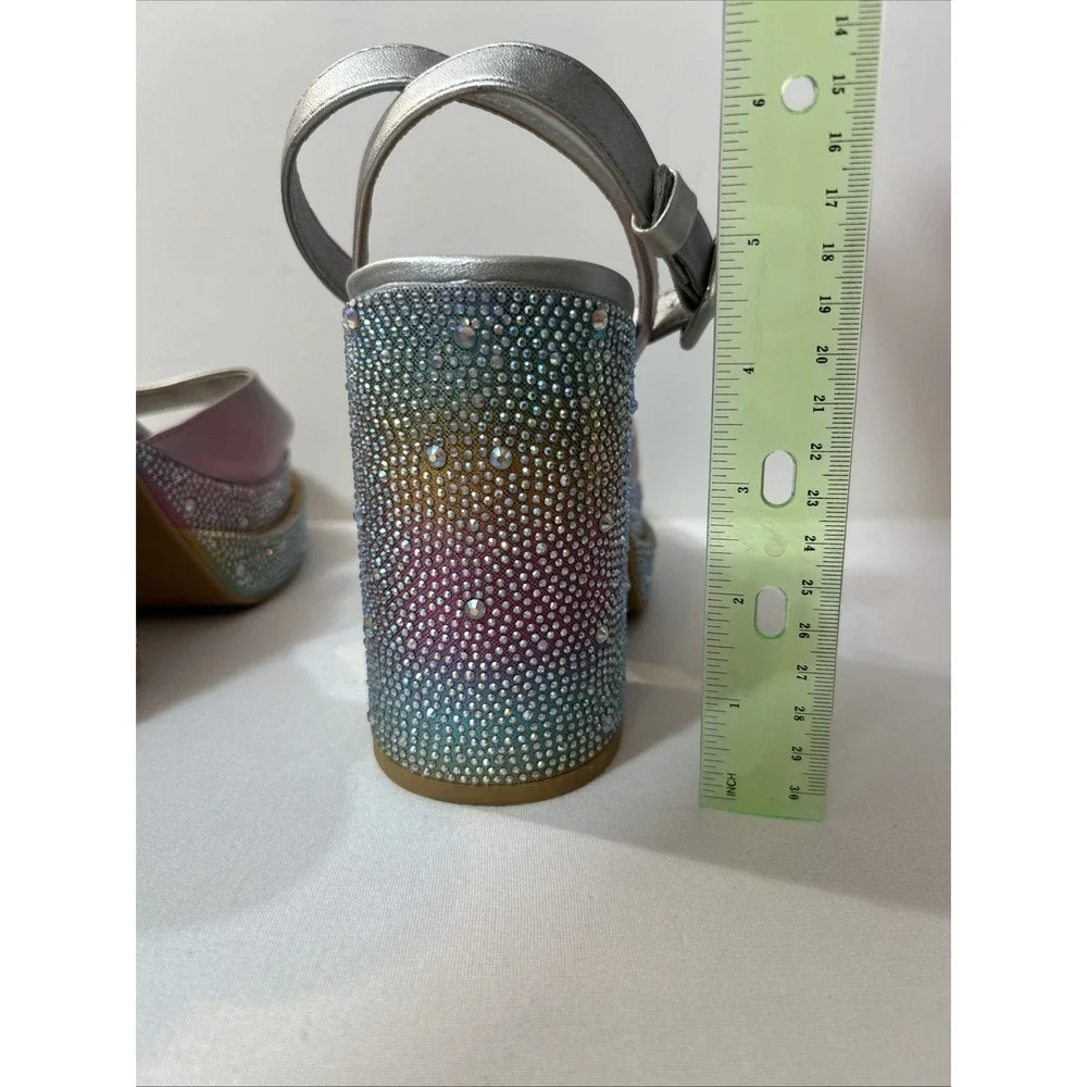 Torrid Rainbow Double Platform Heel Sandal 9 Pride Pastel Rhinestone Holographic